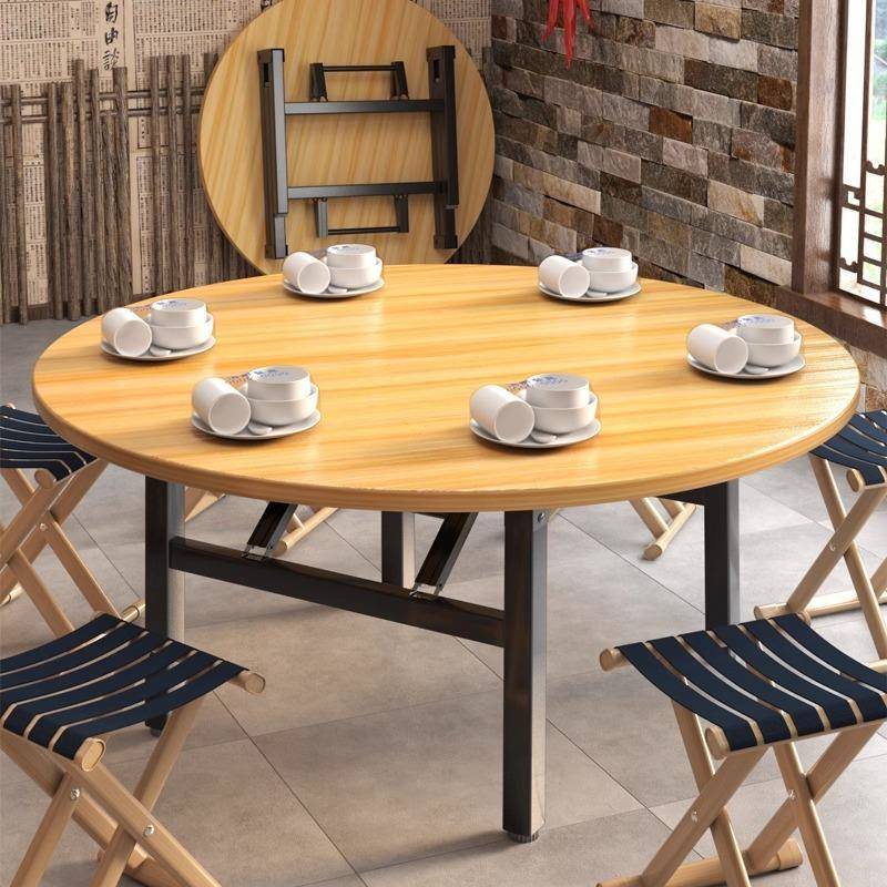 可折叠圆桌10人吃饭桌子可收纳家用酒店饭店餐桌带转盘台面板