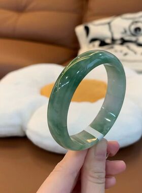 【带证】【1327人收藏】缅甸翡翠冰种6A油青飘花玉正圈手镯玉石老