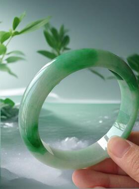 【顺丰包邮】高冰阳绿翡翠手镯老坑正品冰润飘花天然玉镯女款附收