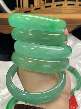 【顺丰包邮】缅甸天然果绿大圈口翡翠处理手镯一手玉镯冰糯
