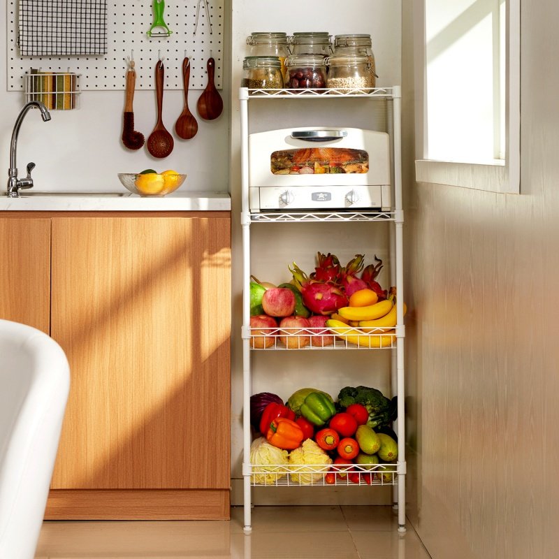 美之高空间收纳白色四层置物架厨房零食客厅多层碳钢带网篮收纳架