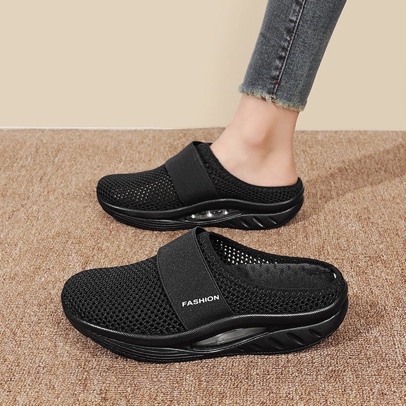 Poragomla厚底通勤日常舒适包头后空懒人鞋凉鞋半拖女士鞋气垫轻