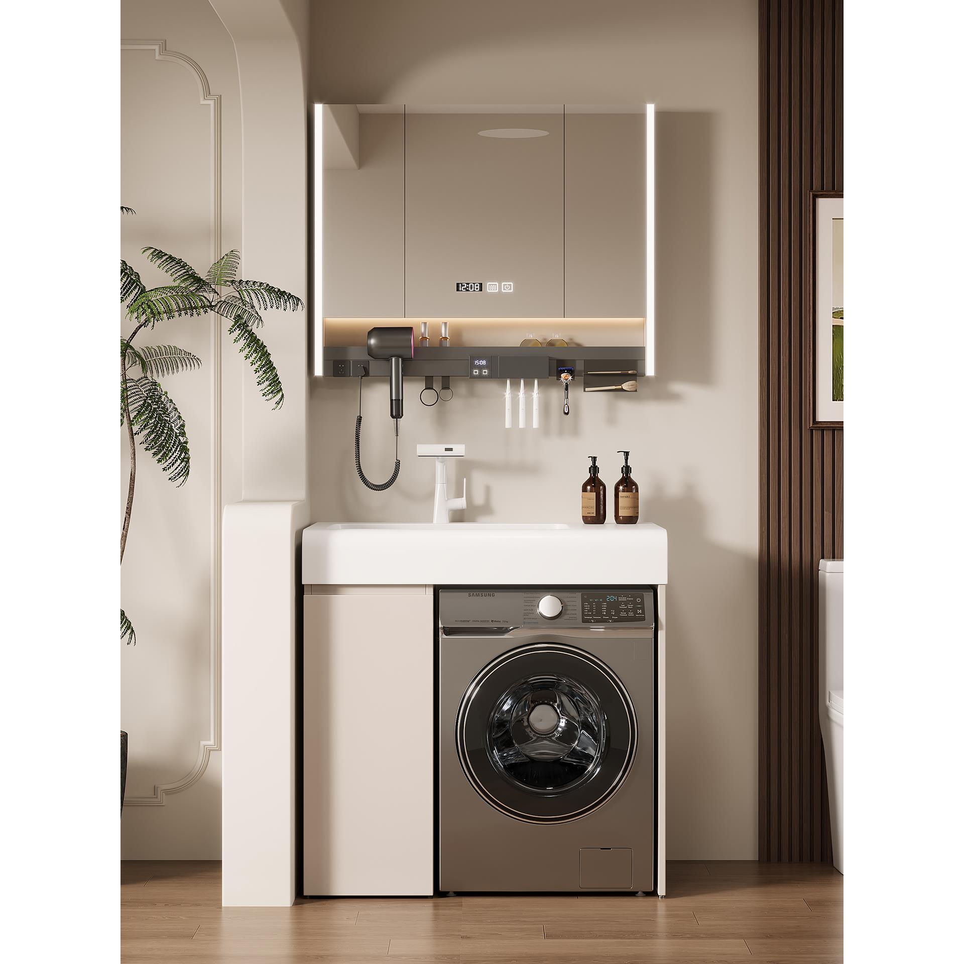 楠家匠小户型阳台洗衣机洗手盆一体柜卫生间浴室柜组合定制洗脸盆