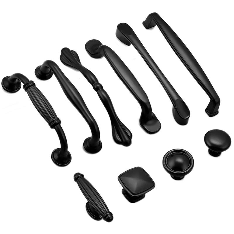 黑色拉手现代简约柜门美式衣柜橱门抽屉欧式橱鞋柜顶柜小把手单孔