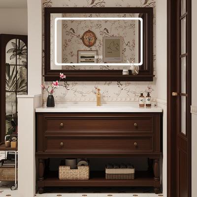 美式橡木浴室柜组合落地式洗脸洗手面盆池洗漱台卫生间卫浴柜定制