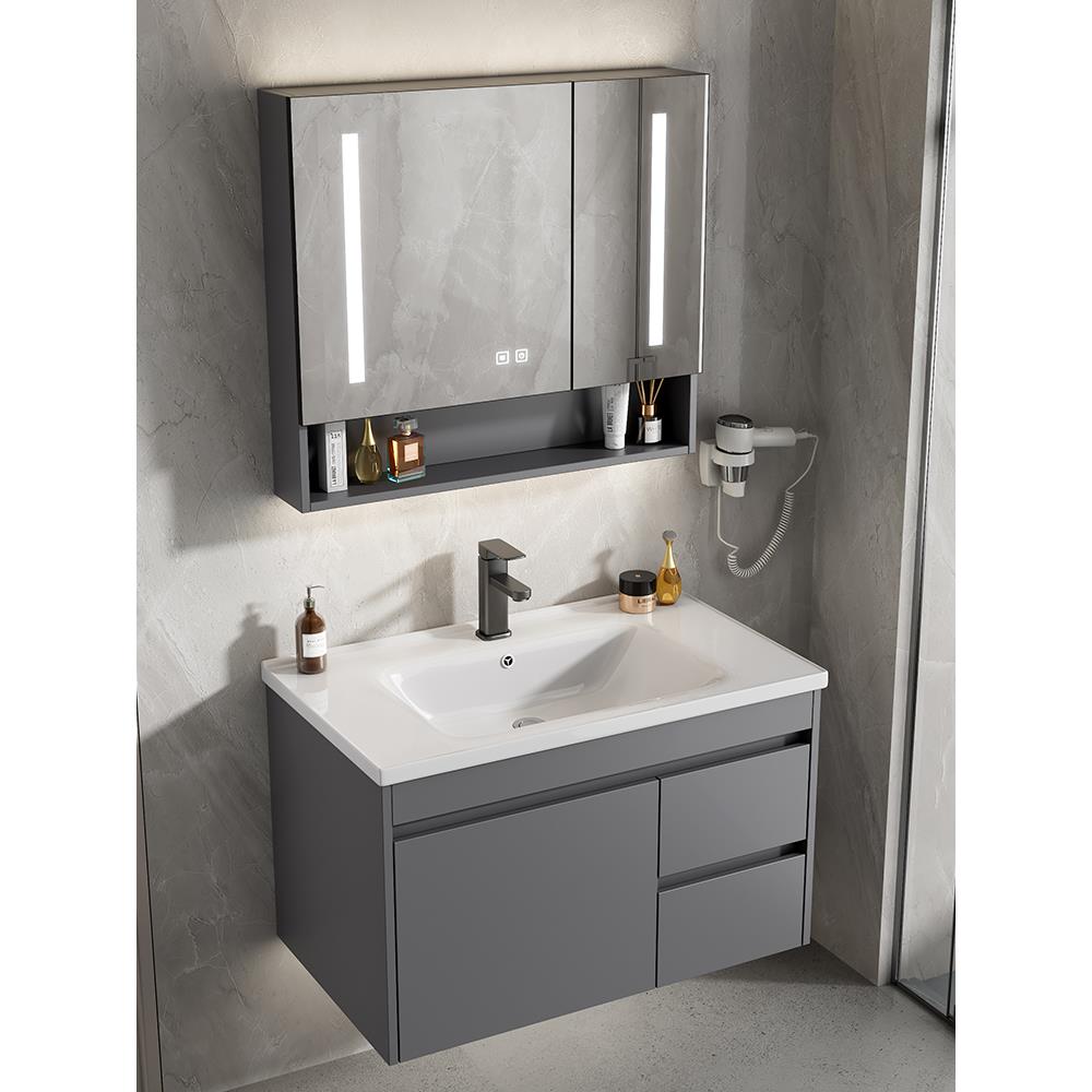 太空铝浴室柜挂墙式洗手盆柜组合家用陶瓷一体洗脸盆卫生间洗漱台