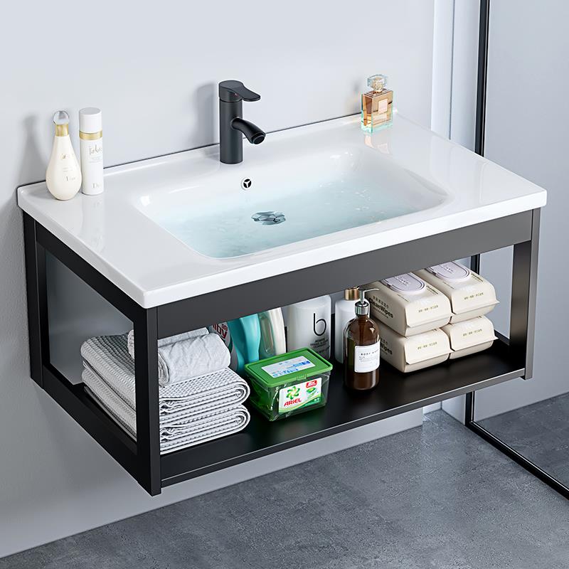 挂墙式洗手盆出租屋简易陶瓷一体洗脸盆柜组合家用卫生间洗漱台池