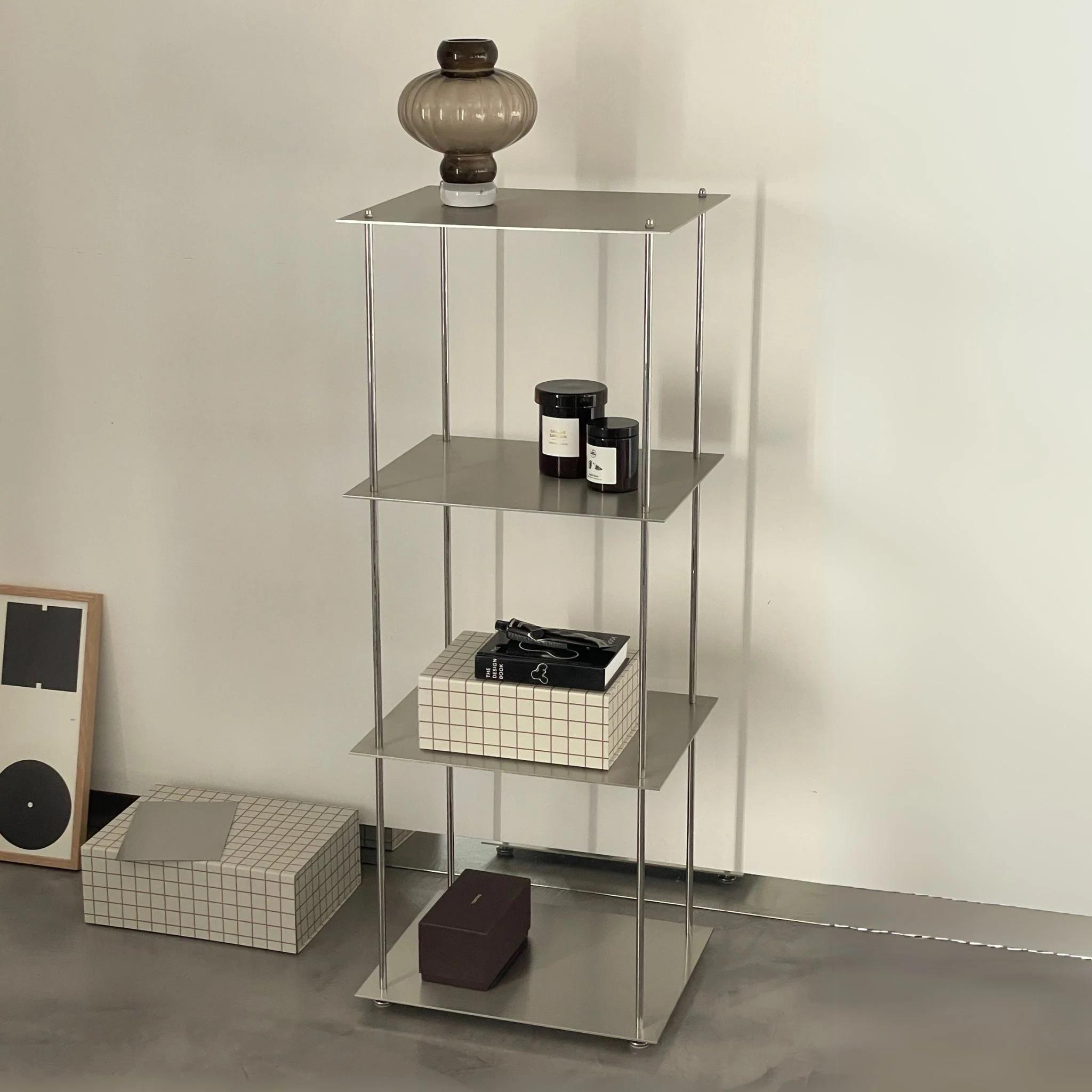 包豪斯不锈钢置物架落地多层收纳架客厅卧室书房展示架陈列架书架