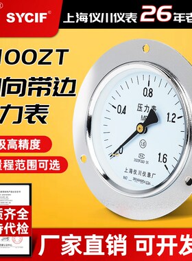 上海仪川仪表轴向带边压力表Y100ZT背接安装油气水液压负压真空