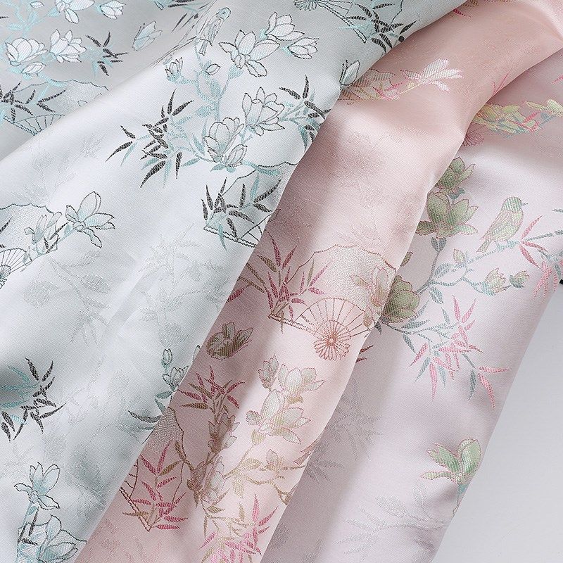 宋锦香云纱印花面料 秋冬连衣裙外套棉服布料 古风人丝印花布零剪,纺织面料/辅料/配套,印花面料,淘宝优惠券,粉丝福利购,淘宝优惠卷