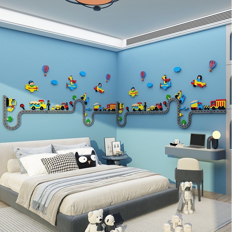 儿童房间布置装饰男孩卧室墙壁面床头背景贴纸画玩具区小汽车改造,家居饰品,文化墙贴,淘宝优惠券,粉丝福利购,淘宝优惠卷