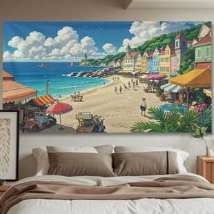 宫崎骏动漫风景背景布挂布卧室客厅装饰画布墙壁遮丑布墙布挂毯横