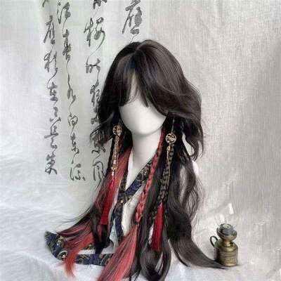 ch瓷爹cos服假发女全头套黑红挑染羊毛卷水母头古风瓷爹万圣节cos