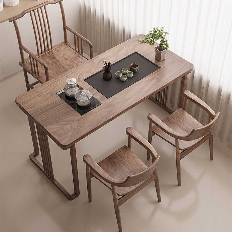 新中式实木泡茶桌椅组合阳台小y型功夫茶台办公室家用榆木干泡长