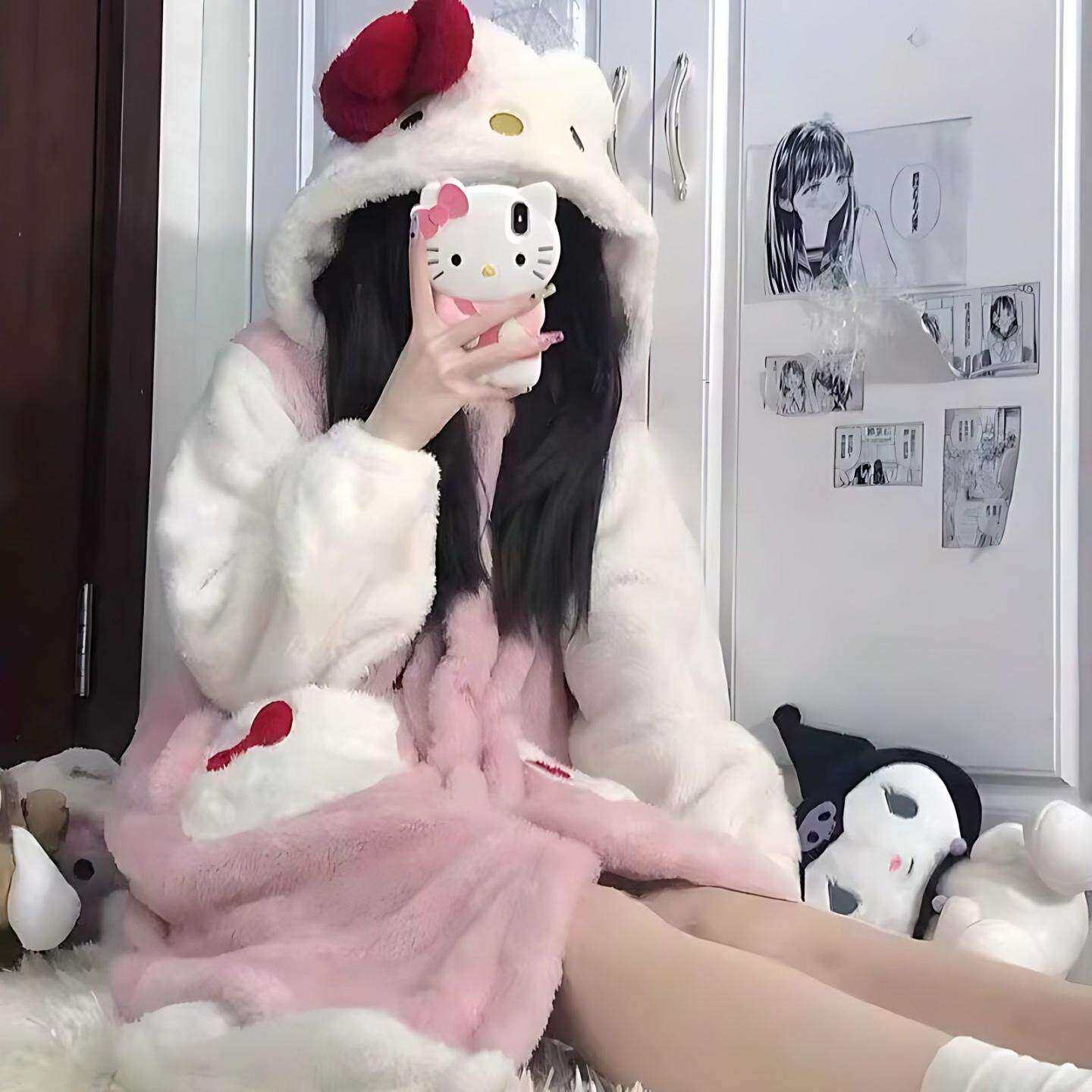 可爱小猫咪加厚珊瑚绒睡衣女2025年新款秋冬季法兰绒睡袍女孩。