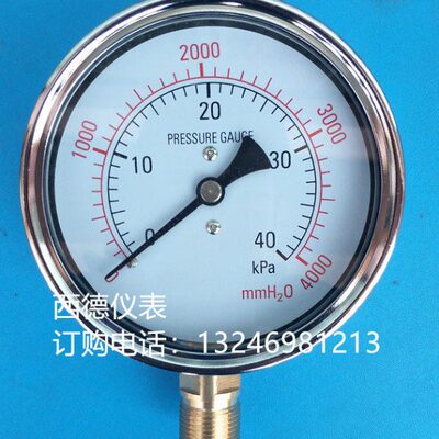 100mm直立式0~40KPA/4000mmH2o压力表 气压表 天然气 燃气压力表