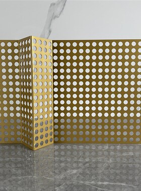 现代简约折叠桌面l镂空网片屏风金属托盘样板房售楼处软装饰品摆