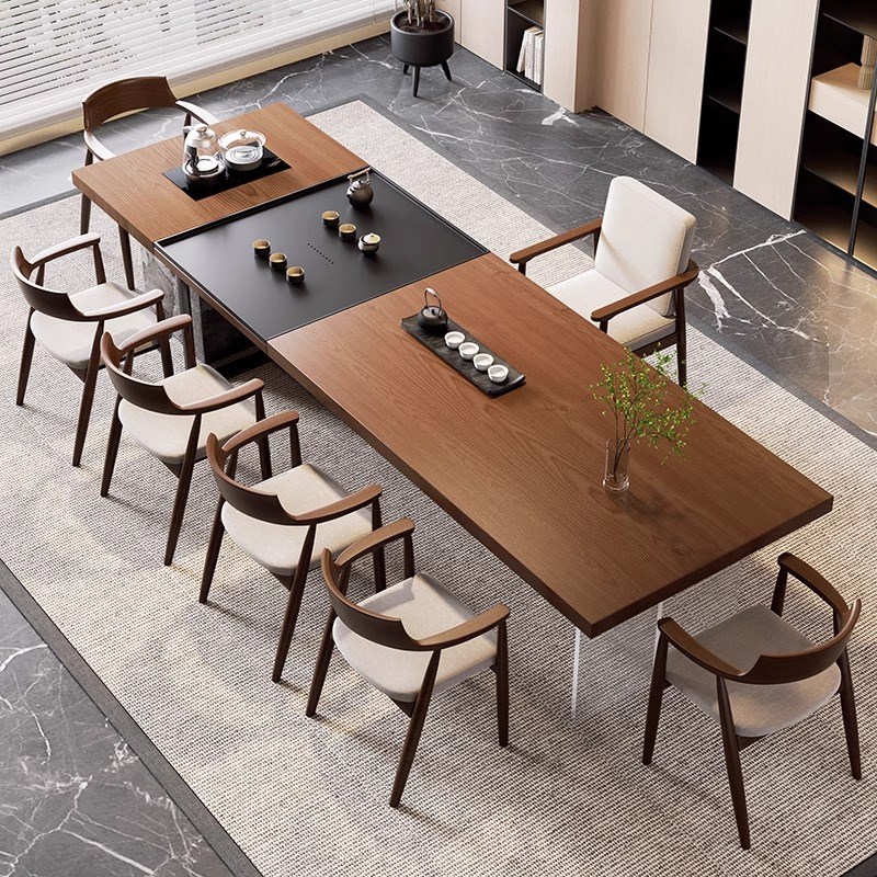 新中式实b木茶桌功夫泡茶桌茶台简约家用办公室会客接待桌公室茶