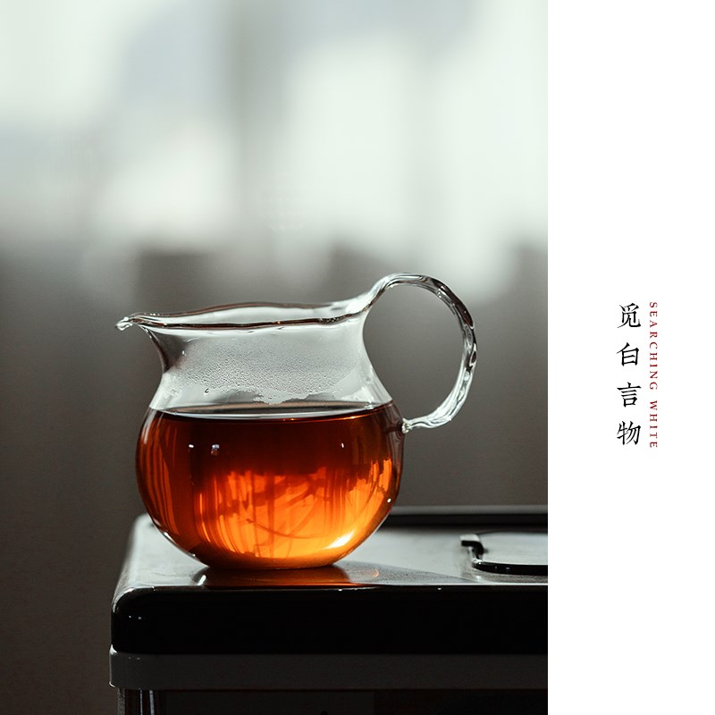 觅白纯手工玻璃公道杯高硼硅耐热分茶F器具带把手柄匀杯吹制茶海