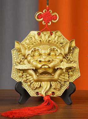 狮子咬剑纯铜摆件家居客厅大号虎头牌子挂件中国结全铜狮咬剑装饰