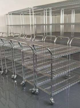 双层三层镀铬线网物料手推车分拣货车间周转车不锈钢防静电带刹车