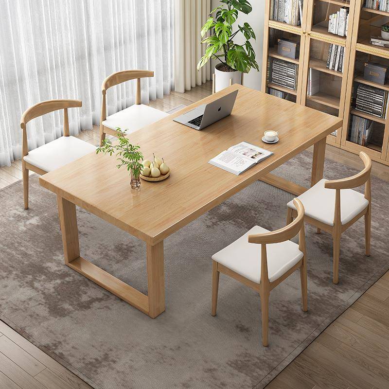 实木长条大书桌简约客厅办公电脑桌双人写字桌学生家用学习桌子