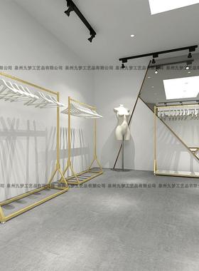 九梦服装店金色落地式展示架女装货架简约衣服架子店铺陈列挂衣架