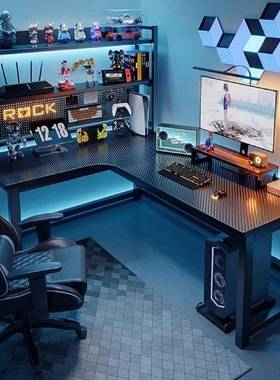 转角电竞桌拐角式电脑桌台式家用双人书桌书架组合卧室桌子办公桌