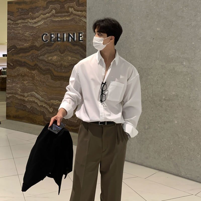 白衬衫男长袖高级感2024新款设计感薄款上班韩版宽松纯色衬衣男士,男装,衬衫,淘宝优惠券,粉丝福利购,淘宝优惠卷