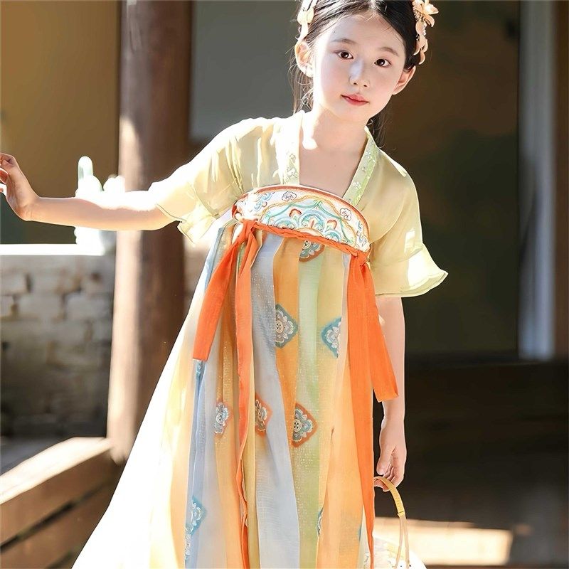 汉服女童薄款短袖仙女古风连衣裙儿童小女孩中国风襦裙唐朝公主裙,童装/婴儿装/亲子装,汉服,淘宝优惠券,粉丝福利购,淘宝优惠卷