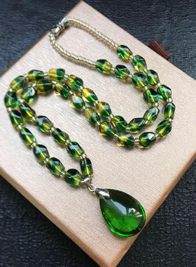 精美双色水晶麻花随形项链女绿水晶水滴吊坠时尚大方生日礼物