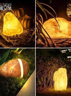 户外发光石头灯防水园林草坪灯led树脂灯公园广场庭院亮化装饰灯