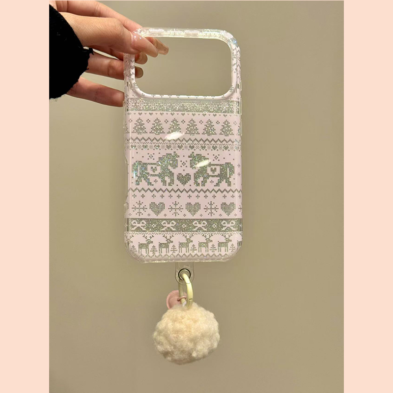 钰锴 可爱闪粉缕空爱心圣诞树小马适用苹果17ProMax手机壳iphone15新款16pro女13双层15pro挂饰14防摔保护套