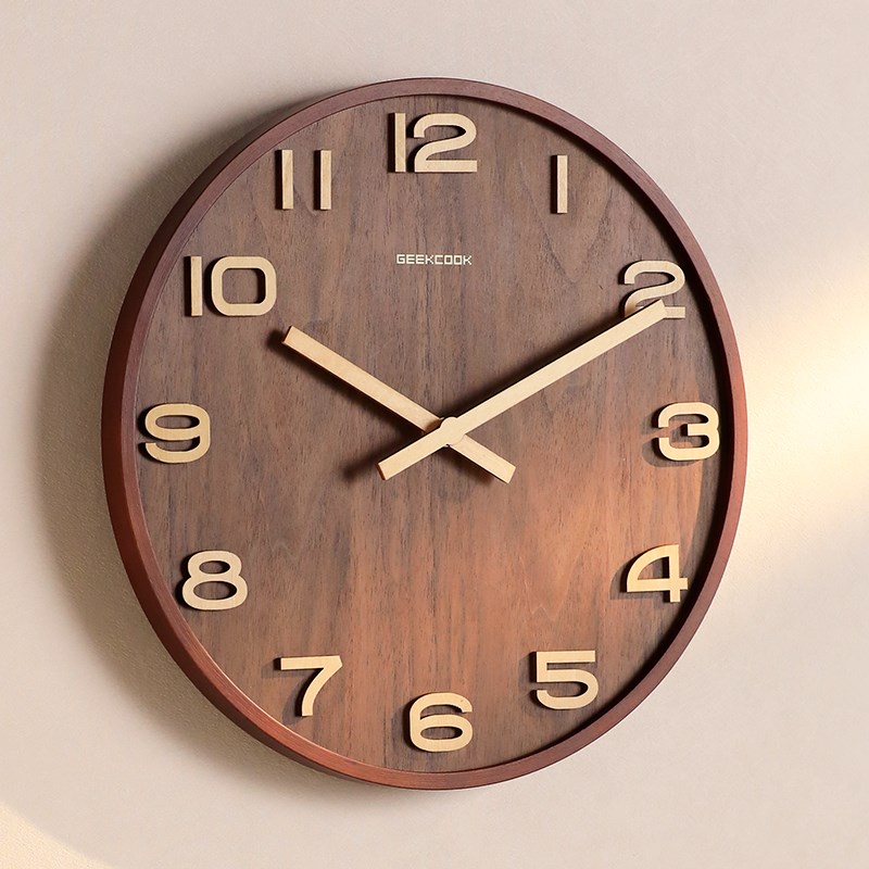 家用现代简约木质挂钟客厅卧室静音挂墙时钟2M025新款大气复古钟