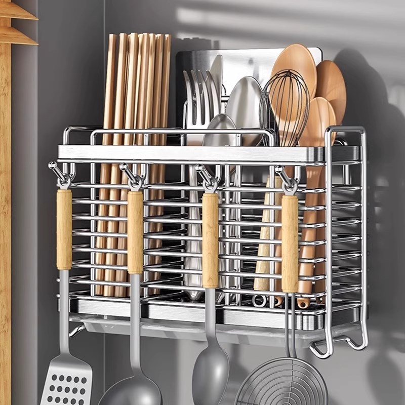 加厚不锈钢e筷子筒家用筷子收纳盒筷子笼壁挂式厨房刀架勺子置物