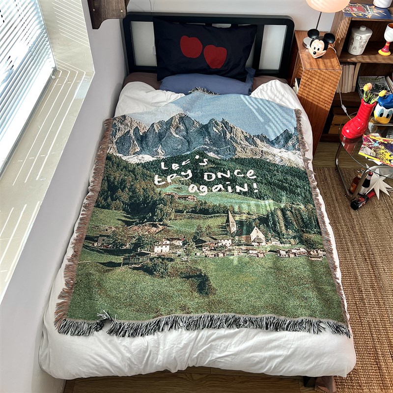 北欧风光治愈系风景m毯子单人沙发毯盖巾床上盖毯床头壁毯挂布桌