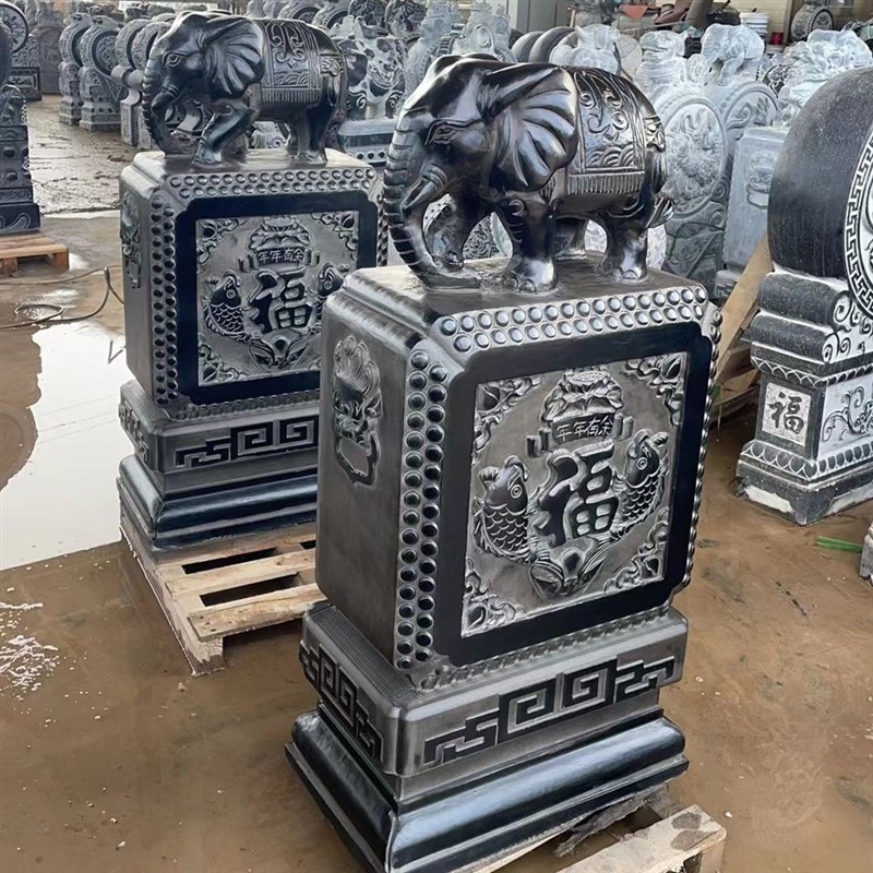 中式石雕门墩抱鼓石青石一对家用B貔貅石鼓麒麟门口石门墩石抱鼓