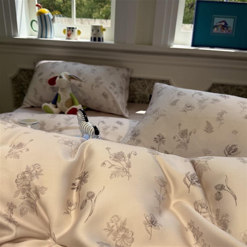 60s兰精天丝凉感丝滑灰色小碎花夏天四件套1.5mP1.8米床单被套裸