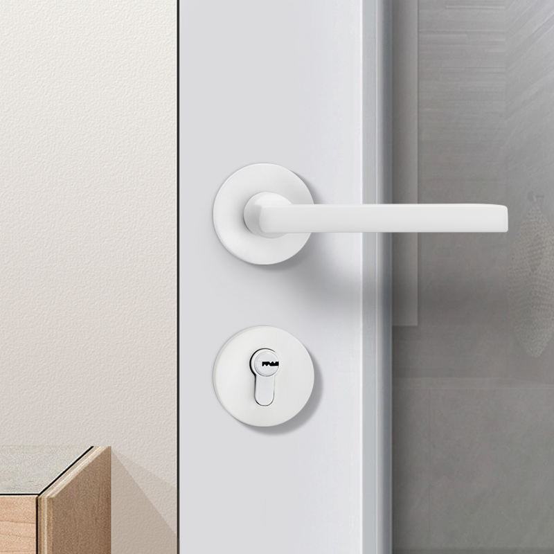 白色门锁室内卧室房门锁具家用简约E磁吸静音两件式门把手房间木