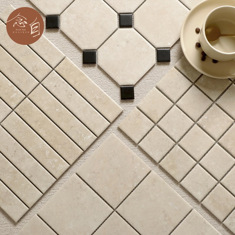 中古法式米色g灰色仿石材长条瓷砖马赛克卫生间地砖店铺背景墙方