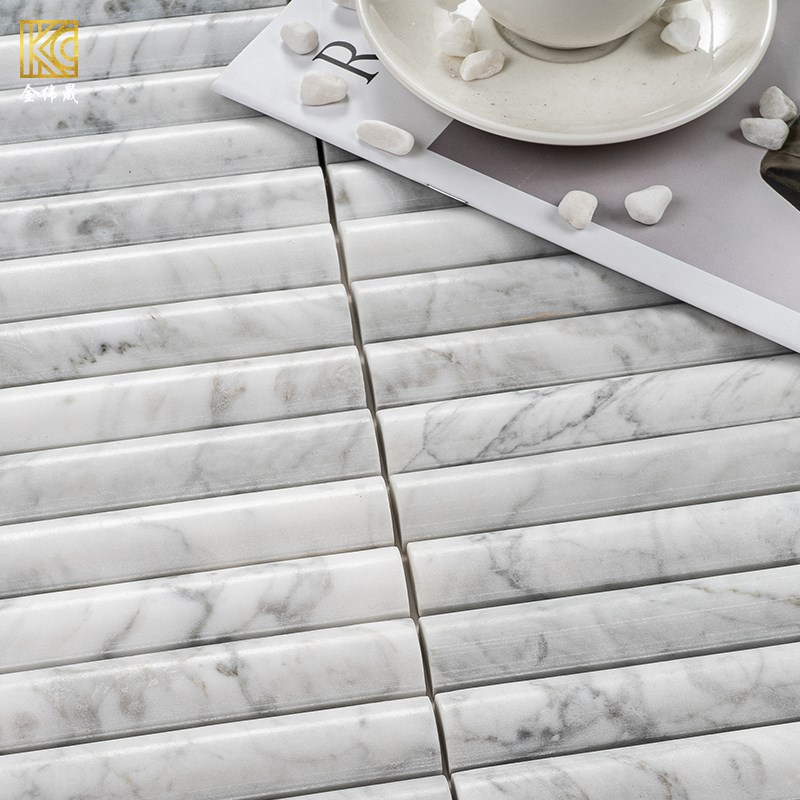 中式月牙面筷子马赛克长条石材卫生间F浴室厨房墙砖民宿背景墙瓷