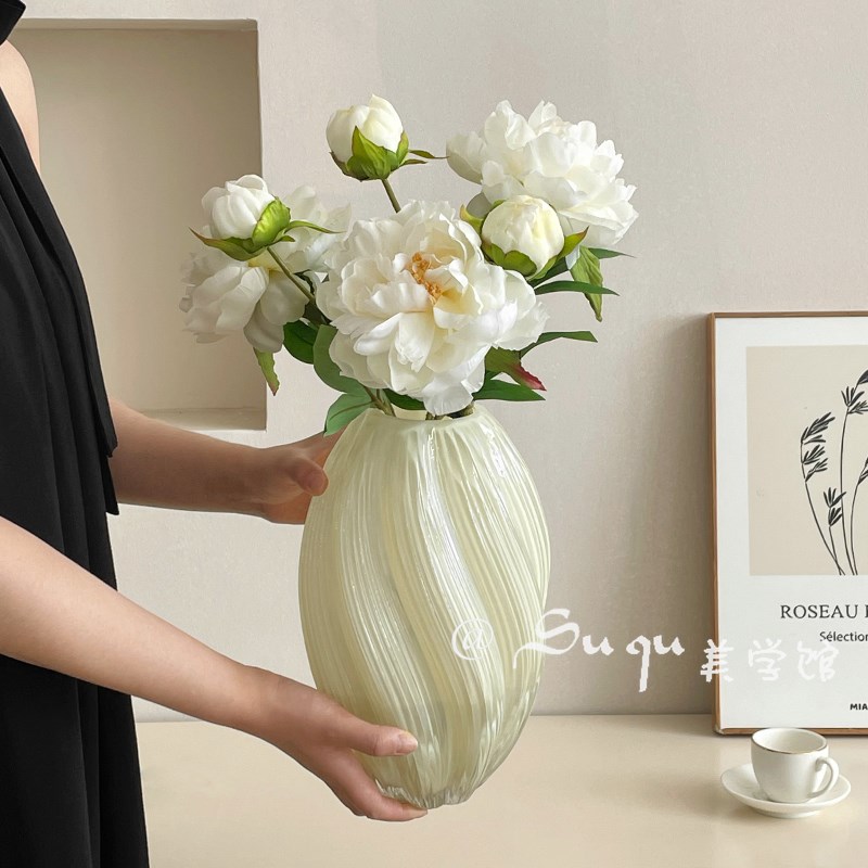 法式中古麦芽糖花瓶玻璃水养鲜花插花摆件茶几P餐桌客厅高级感网