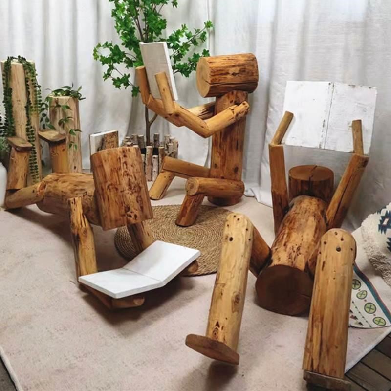 景区农场户外木头人m鹿马多造型摆件幼儿园花园实木制创意道具定