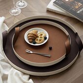 轻奢现金属皮质托盘级感收纳盘酒店家用客厅卧室桌面置物盘