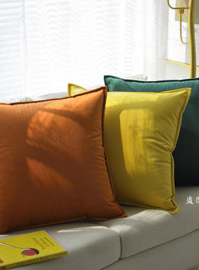 加厚沙发抱枕套北欧橘黄色靠垫z客厅轻奢大靠背定做天鹅绒床头腰