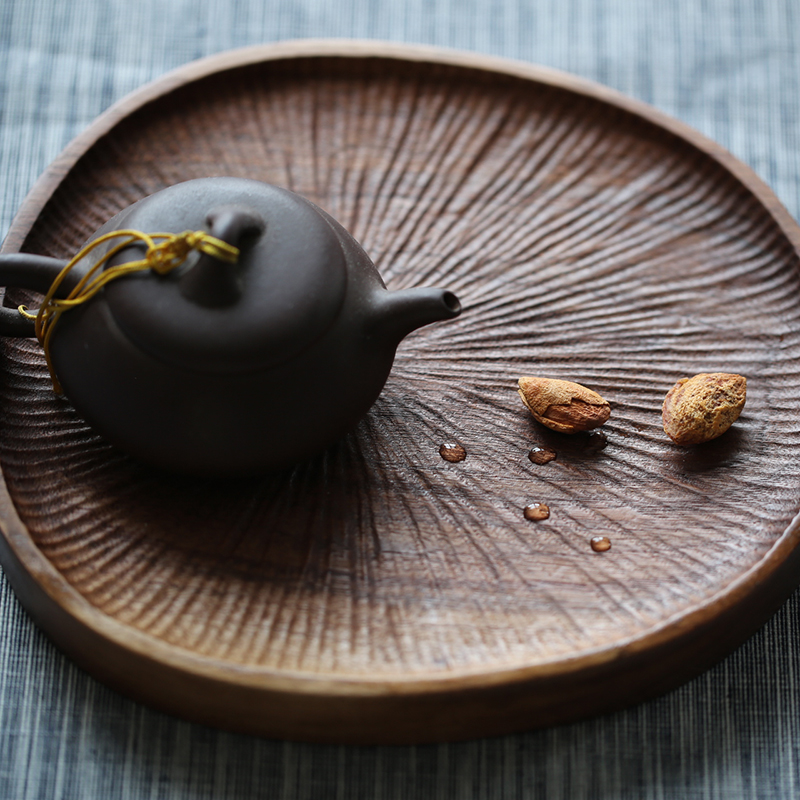 黑胡桃木干泡台茶盘禅意日式小托盘壶承原木家Q用实木整块茶台茶