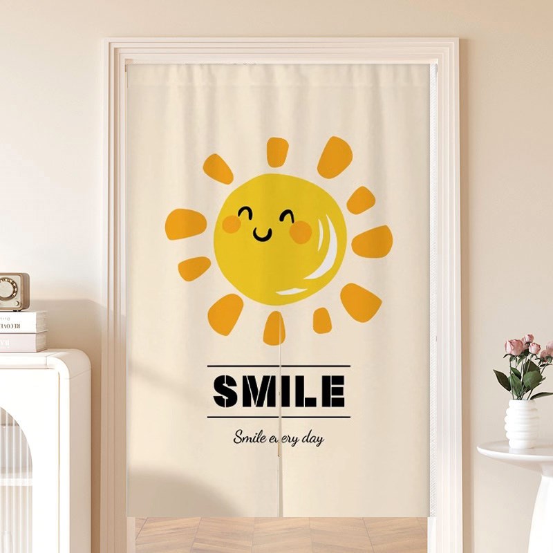 笑脸门帘半截布艺厨房厕所过道隔断帘免打孔O家用玄关客厅遮挡帘