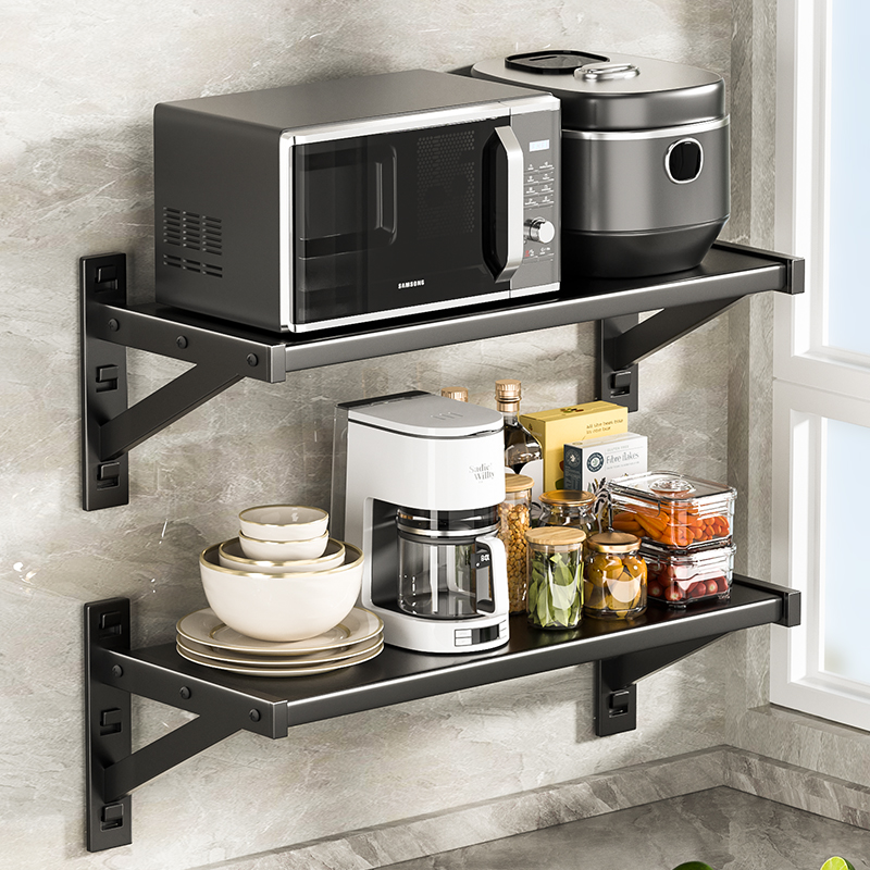微波炉置物d架厨房壁挂式电饭锅烤箱架子上墙多功能收纳支架悬空