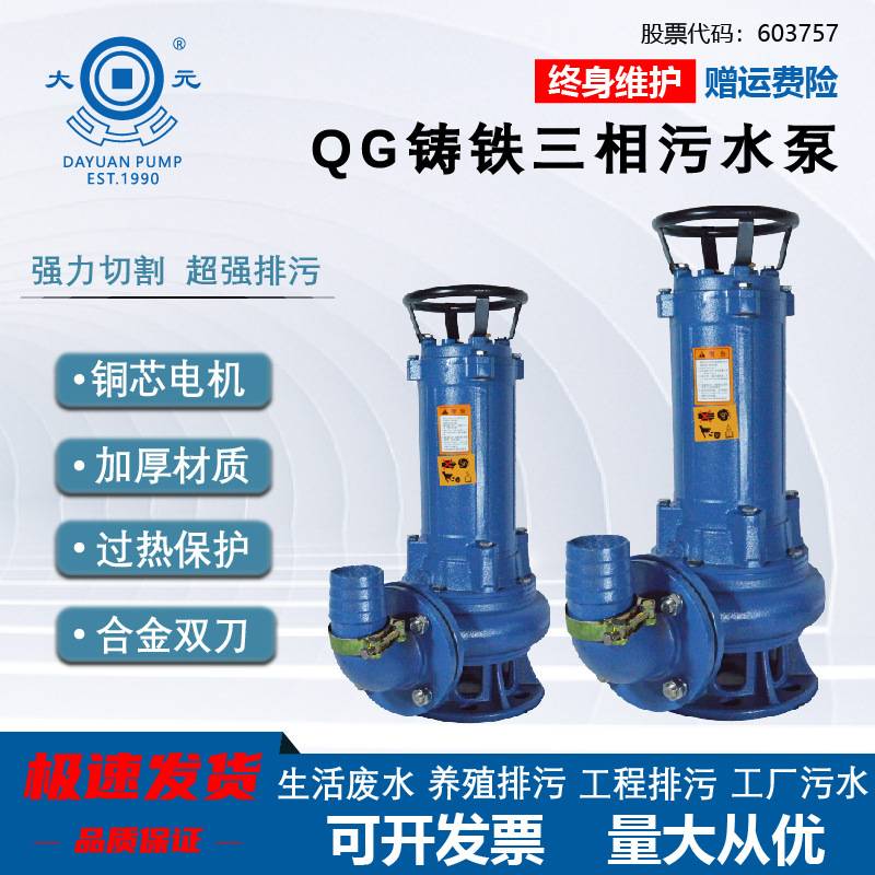 大元切割式污水泵抽粪泥浆380V三相养殖场化粪池排污泵全自动