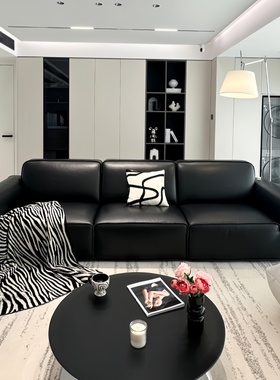 全真皮大黑牛真皮沙发头层牛皮加厚直排客厅高档大户型多人位黑色